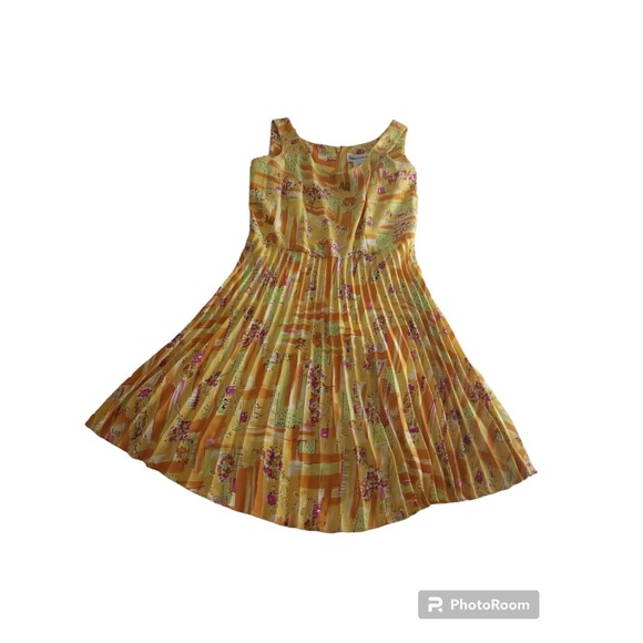 danny nicole dress Sheath Pleated Flowy Beach Scene Print Colorful 10P - Picture 2 of 10